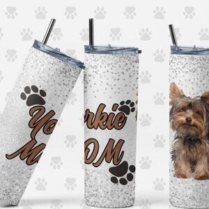Yorkie Mom Large Insulated Tumbler with Metal Straw & Cleaning Brush ~ NEW